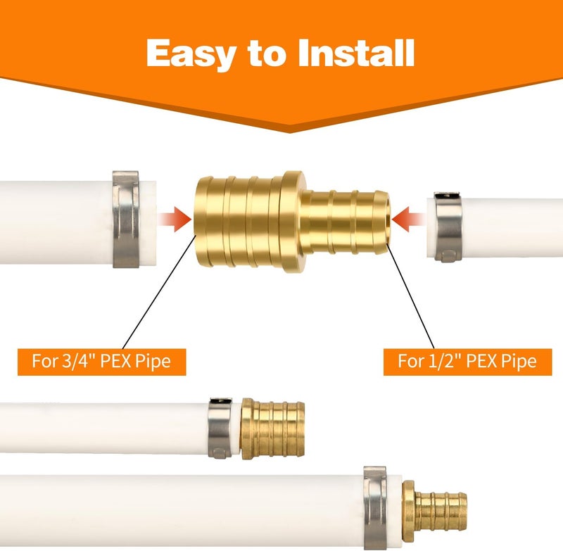 PXZBLG 6 Pack PEX 3/4" × 1/2" straight Coupling Fittings, Brass Crimp for PEX Pipe in Plumbing Jobs - Image 4